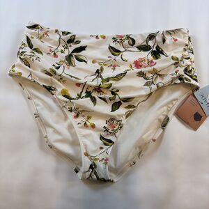 NWT Shade & Shore XL Bikini Bottom Floral Cream Green High Waist Bathing Suit
